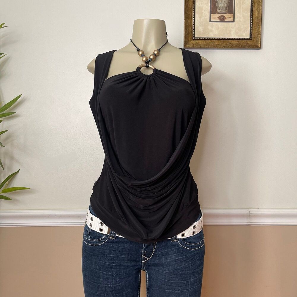 Mon Amie Women’s Y2K Vintage Beaded Halter Drape Tube Top